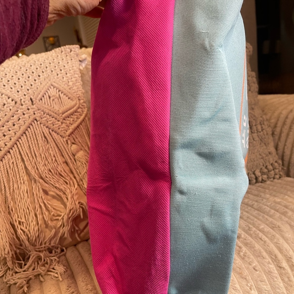 Toucan Do It Tropical Beach Tote Canvas Rope Handle Aqua Pink​​ - Picture 6 of 7